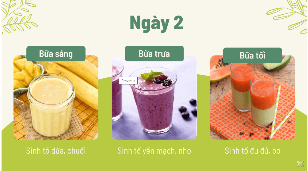 Thực đơn giảm cân cấp tốc, thanh lọc cơ thể ngày 2